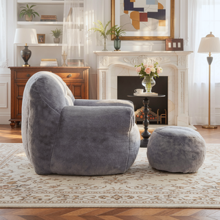 Sunvega Faux Fur Bean Bag Sofa Chair with Back Support and Footstool for Adults