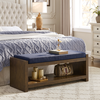 Sunvega Modern Accent Bench with Removable Cushion and Lower Storage Shelf