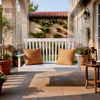 Sunvega Fir Wood Porch Swing with Armrests and Hanging Chains for Outdoor