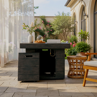 Sunvega 32 Inch Square Wood Mgo Fire Pit in Grey with 40000 BTU