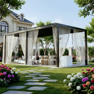 Sunvega 10x19ft Aluminum Louver Pergola with Adjustable Roof and Windproof Design