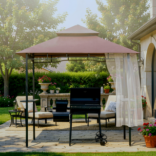 Sunvega Double Roof Grill Gazebo with Weather Resistant Canopy and Storage Shelves
