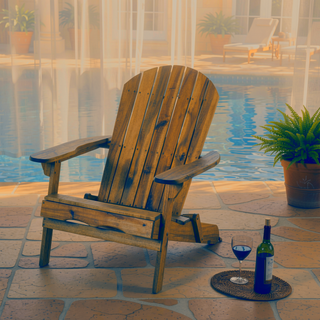 Sunvega Folding Acacia Wood Adirondack Chair with Slatted Seat and Rustic Design