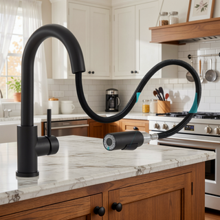 Sunvega Single Handle Pull Down Sprayer Black Kitchen Sink Faucet for Bar Prep