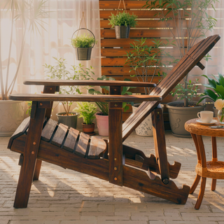 Sunvega Folding Acacia Wood Adirondack Chair with Slatted Seat and Rustic Design