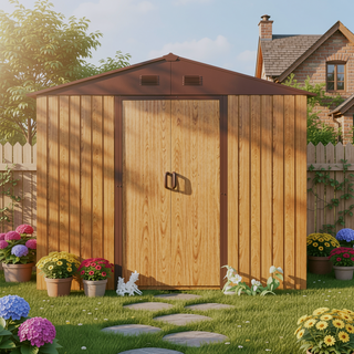 Sunvega 8x4ft Outdoor Metal Storage Shed with Galvanized Steel Panels and Foundation