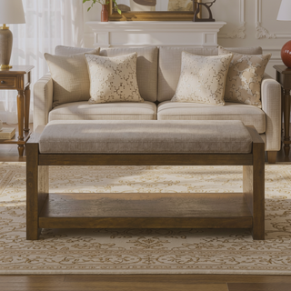 Sunvega Modern Accent Bench with Removable Cushion and Lower Storage Shelf