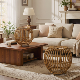 Sunvega Boho Handcrafted Rattan Coffee Table with Faux Weave for Outdoor Decor