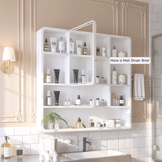 Sunvega Aluminium Medicine Cabinet Mirror with LED Light Defogging Function Cosmetic Storage Rack