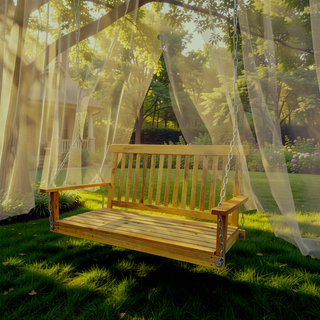 Sunvega Fir Wood Porch Swing with Armrests and Hanging Chains for Outdoor