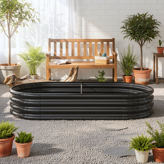 Sunvega Large Oval Metal Raised Garden Bed for Plants Vegetables and Flowers