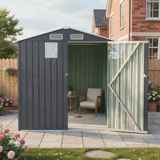 Sunvega Outdoor Steel Storage Shed with Lockable Doors and Clear Window for Garden