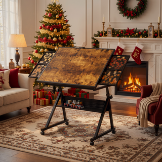 Sunvega Adjustable Height and Angle Puzzle Table with 4 Felt Storage Trays and Wooden Cover