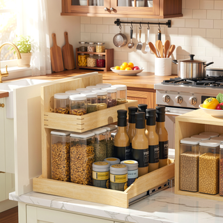 Sunvega 2 Tier Pull Out Cabinet Organizer with Soft Close and U Bracket