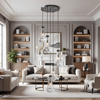 Sunvega Modern Raindrop Cluster Pendant Light with Clear Blown Glass Shade Adjustable Height