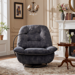 Sunvega Ivory Gold-Stamped Velvet Recliner with Swivel Gliding Rocking and Mobile Phone Holder