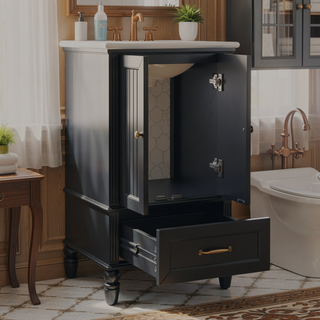 Sunvega 20 Inch Black Bathroom Vanity with Ceramic Sink and Storage Cabinet