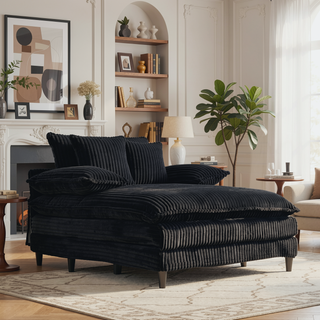 Sunvega Oversized Corduroy Chaise Lounge Chair with Fluffy Cushions and 4 Adjustable Gears