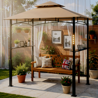 Sunvega Double Roof Grill Gazebo with Weather Resistant Canopy and Storage Shelves