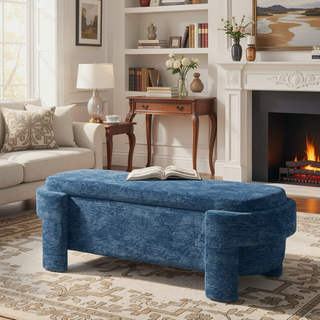Sunvega Large Linen Upholstered Storage Bench with Foam Seat for Living Room