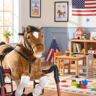 Sunvega ASTM-F963 Certified Spring Rocking Horse with Plush Fabric and Animal Sounds