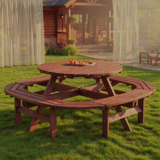 Sunvega Fir Wood Picnic Table with 2 Benches 75 Inch Dining Surface 2220lb Capacity
