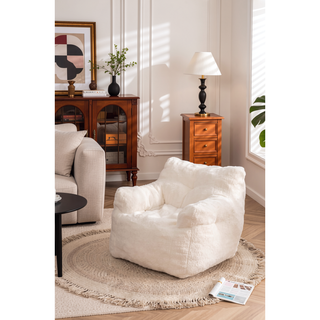Sunvega Soft Teddy Velvet Fabric Tufted Bean Bag Chair with Ergonomic Backrest