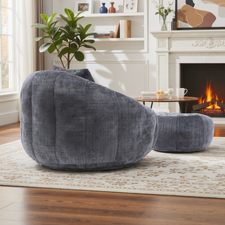 Sunvega Modern Pumpkin Shape Bean Bag Chair with Ottoman for Living Room