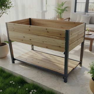 Sunvega Solid Wood Raised Garden Bed Planter Box with Legs and Storage Shelf