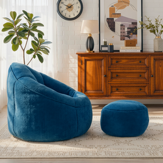 Sunvega High Pressure Foam Bean Bag Sofa Chair with Padded Footrest for Living Room