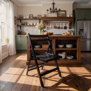Sunvega Solid Wood Folding Chairs with Slatted Seat and Open Back for Events Set of 4