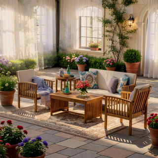 Sunvega Acacia Wood Outdoor Chat Set with Water-Resistant Cushions for Patio