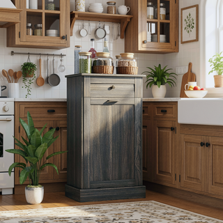 Sunvega Multifunctional Tilt Out Trash Bin Cabinet With Drawer For Kitchen Storage