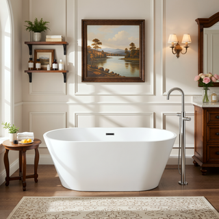 Sunvega 59 Inch Acrylic Freestanding Soaking Tub with Gold Overflow Drain