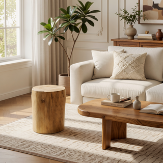 Sunvega Hand-Painted Faux Wood MGO Side Table with Natural Log Texture