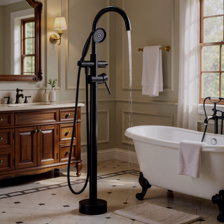 Sunvega Freestanding Bathtub Faucet in Matte Black with Handheld Shower
