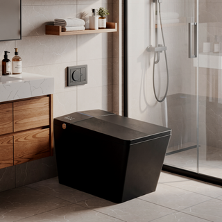 Sunvega Black Square Smart Toilet with Built-in Tank, Remote Control and Heated Bidet Seat