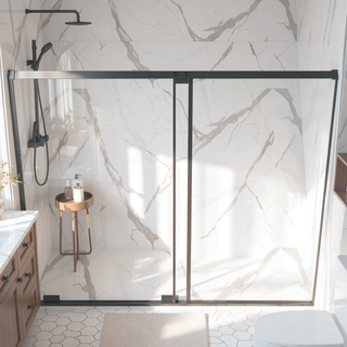 Sunvega 56-60" W x 72" H Semi-Frameless Sliding Shower Door with Matte Black Finish