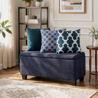 Sunvega Large Storage Ottoman Bench with Tufted Linen Design for Living Room