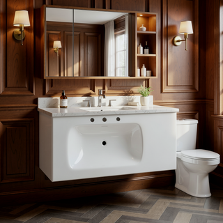 Sunvega 36 Inch White Porcelain Ceramic Rectangular Countertop Bathroom Sink