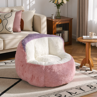 Sunvega Oversized Multicolor Faux Fur Bean Bag Chair with Shredded Sponge Filling