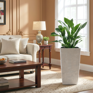 Sunvega Modern Faux Rattan Square Planter with Automatic Watering System for Home and Garden