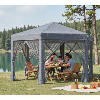 Sunvega Hexagonal Pop Up Gazebo Canopy Tent with Mesh Sidewalls for Outdoor Use