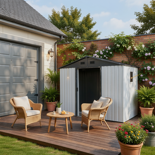 Sunvega 8ft x 4ft Outdoor Metal Storage Shed With Window and Metal Foundation