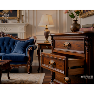 Sunvega Blue Denim and Whiskey Writing Desk with Drawers No Assembly Required
