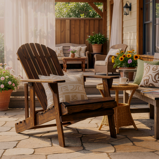 Sunvega Folding Acacia Wood Adirondack Chair with Slatted Seat and Rustic Design