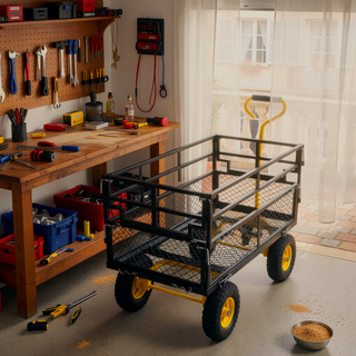 Sunvega Garden Cart with Inflatable Tires and Spacious Bed for Yard Work