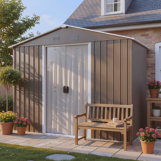 Sunvega 8x4ft Outdoor Metal Storage Shed with Galvanized Steel Panels and Foundation