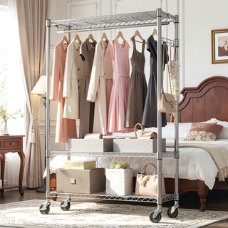 Sunvega Heavy Duty Rolling Garment Rack with Wheels and Adjustable Height for Versatile Use