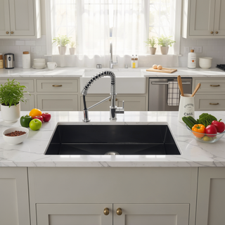 Sunvega 33x19 Inch Black Single Bowl Undermount Kitchen Sink with Drain Grooves